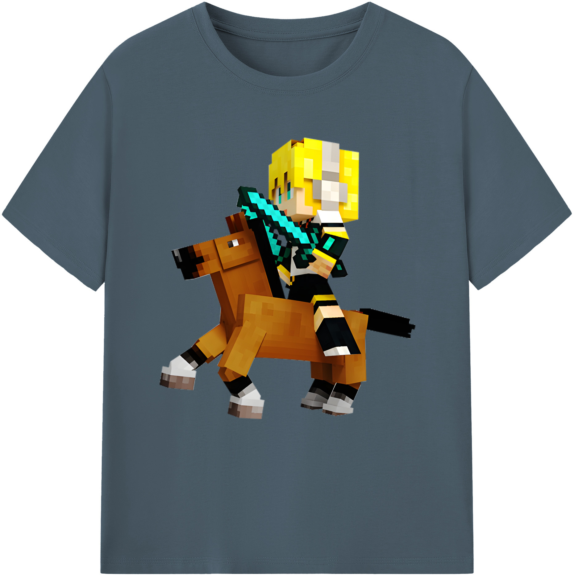 （画像用） マインクラフト ブロックの世界 Minecraft MC Block world 綿100％半袖Tシャツ（フロントプリント）
